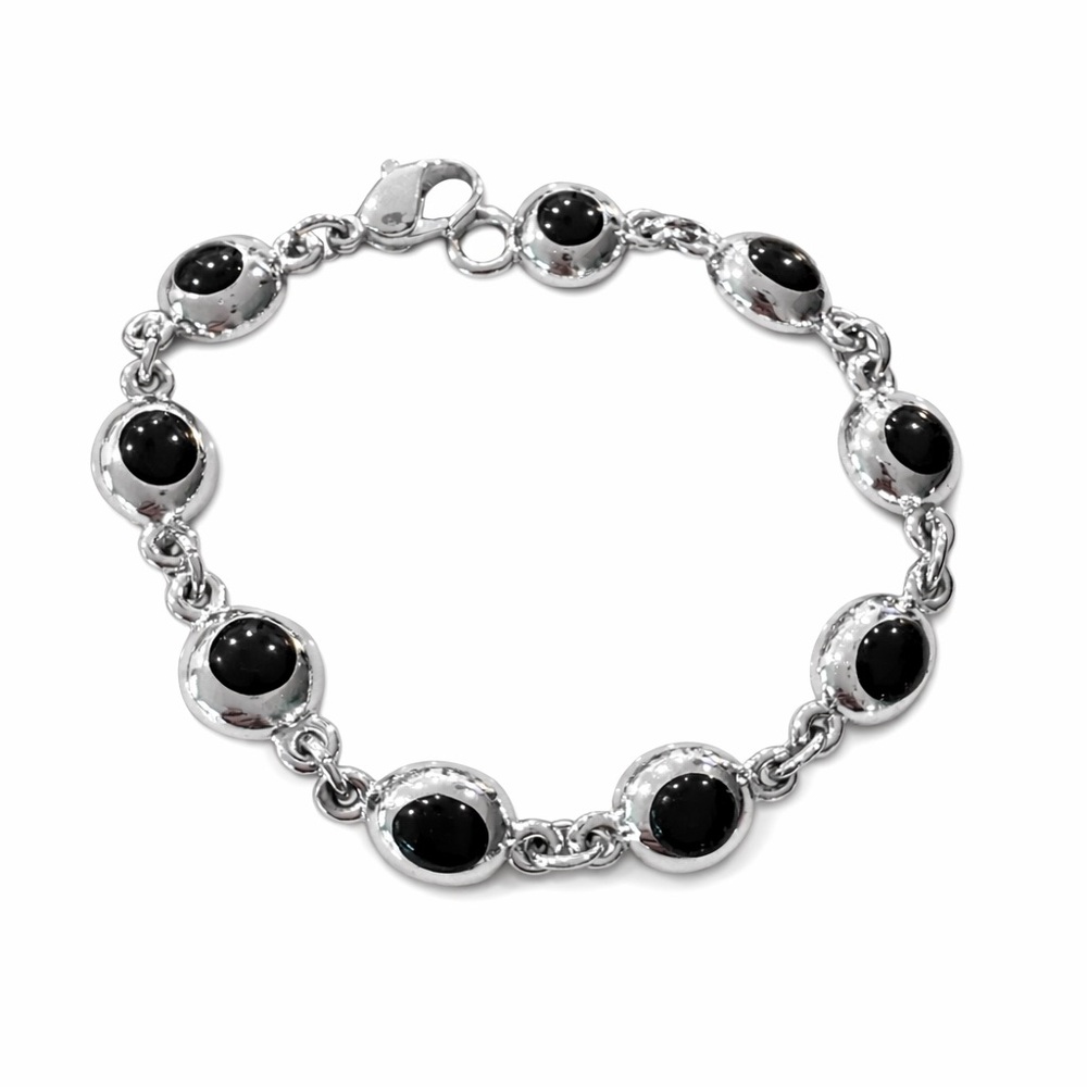 Vintage Liz Claiborne LCi Silver Tone Black Cabochon Link Bracelet 90s